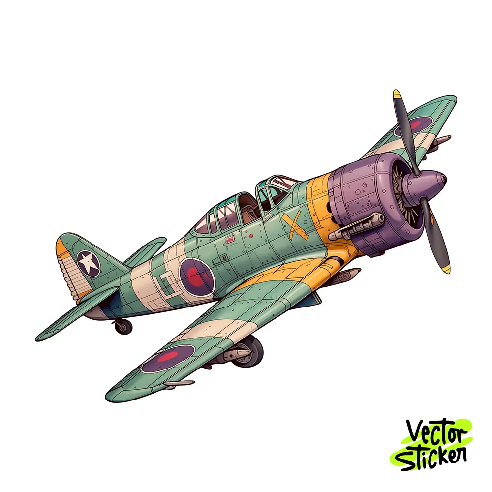 Green WW2 Fighter Plane Sticker Design – Vintage Military | VectorSticker Free PNG Download
