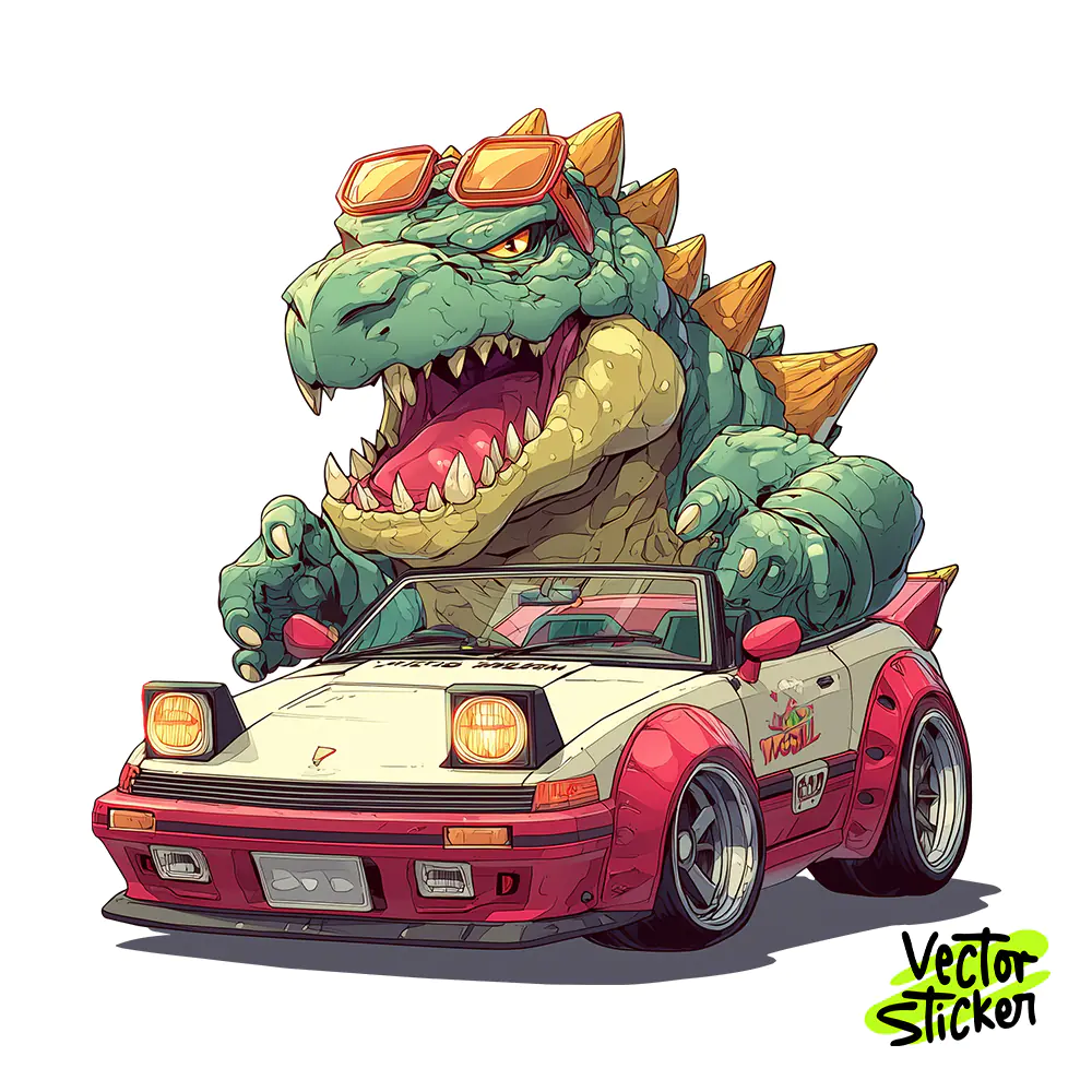 Cartoon Kaiju JDM Car Tshirt Design – Retro Anime Vibe | VectorSticker Free PNG Download