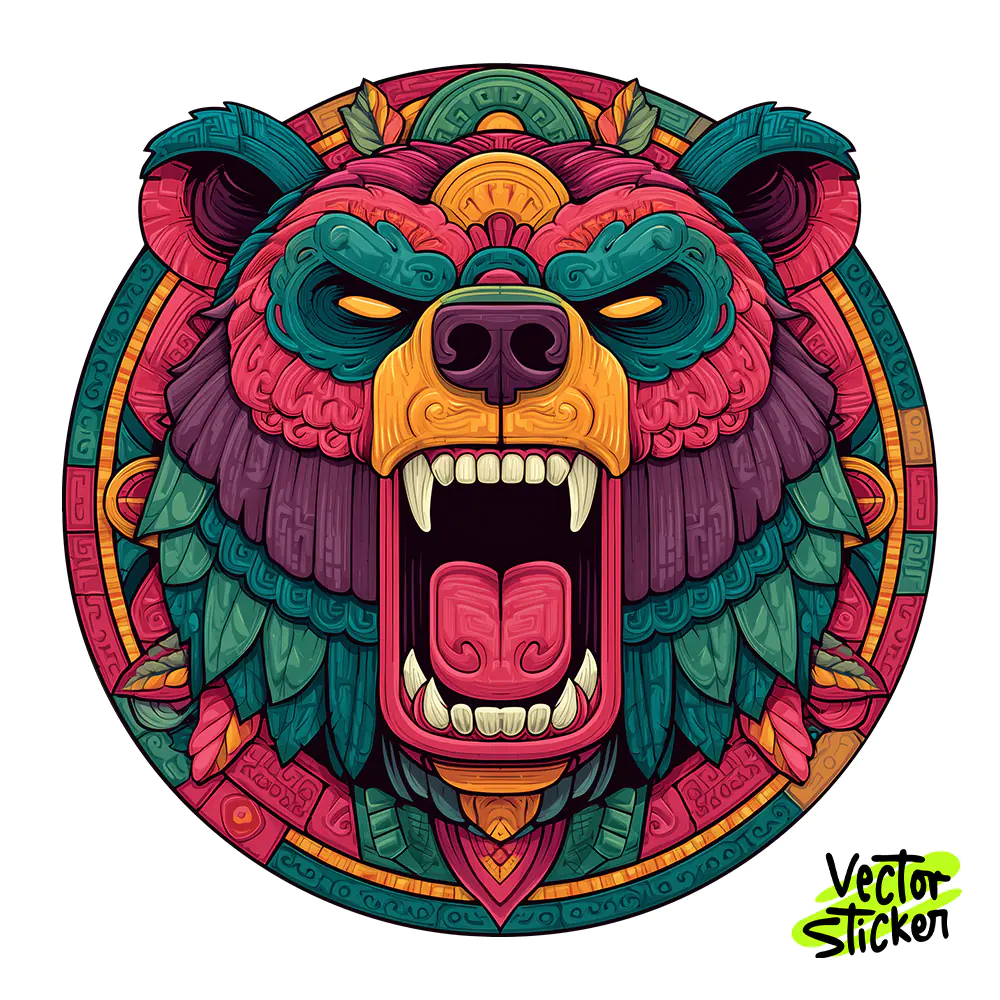 Grizzly Bear Tshirt Design – Tribal Mayan Vibe | VectorSticker Free PNG Download