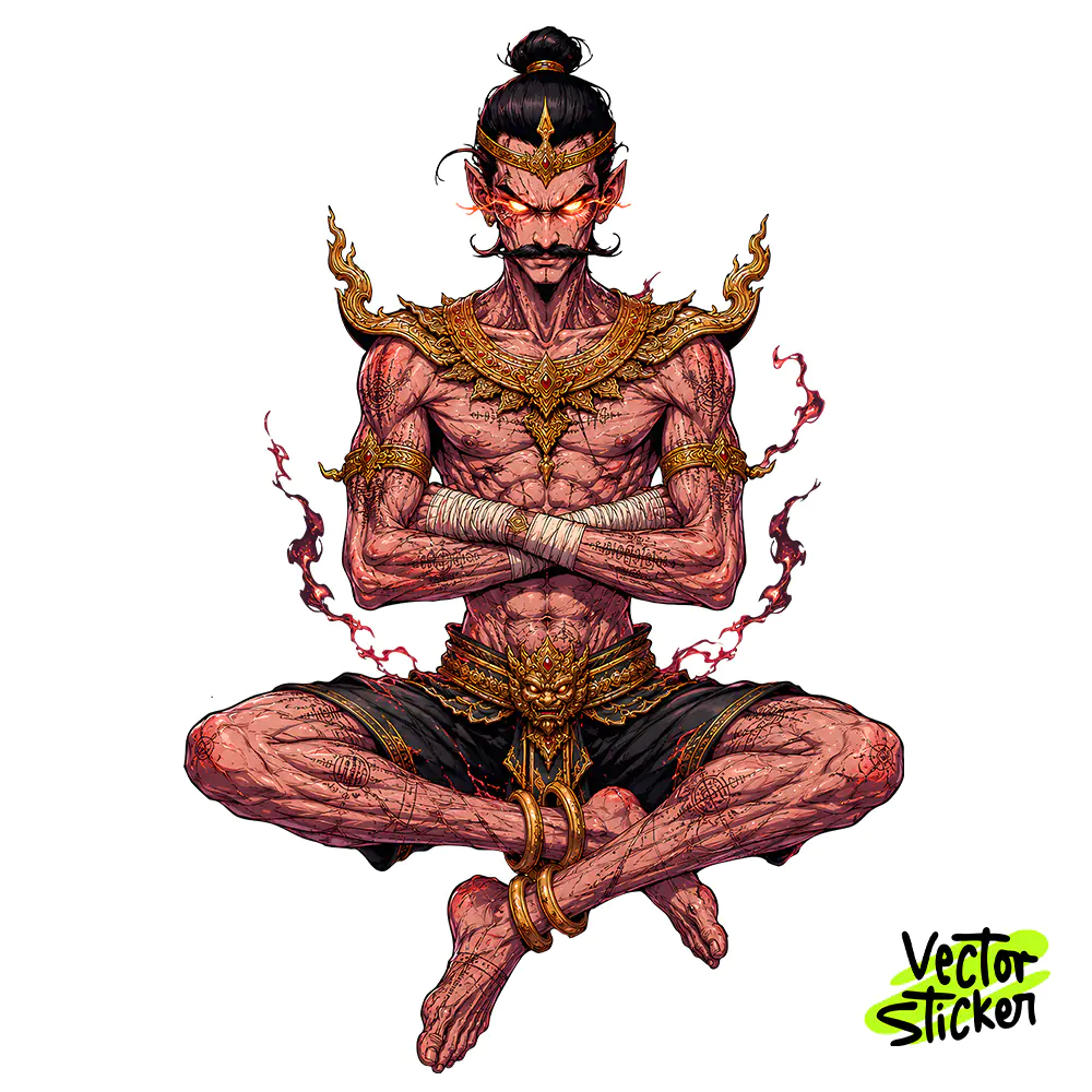 Ancient Burmese Lethwei Warrior Tshirt Design – Dark Fantasy Vibe | VectorSticker Free PNG Download