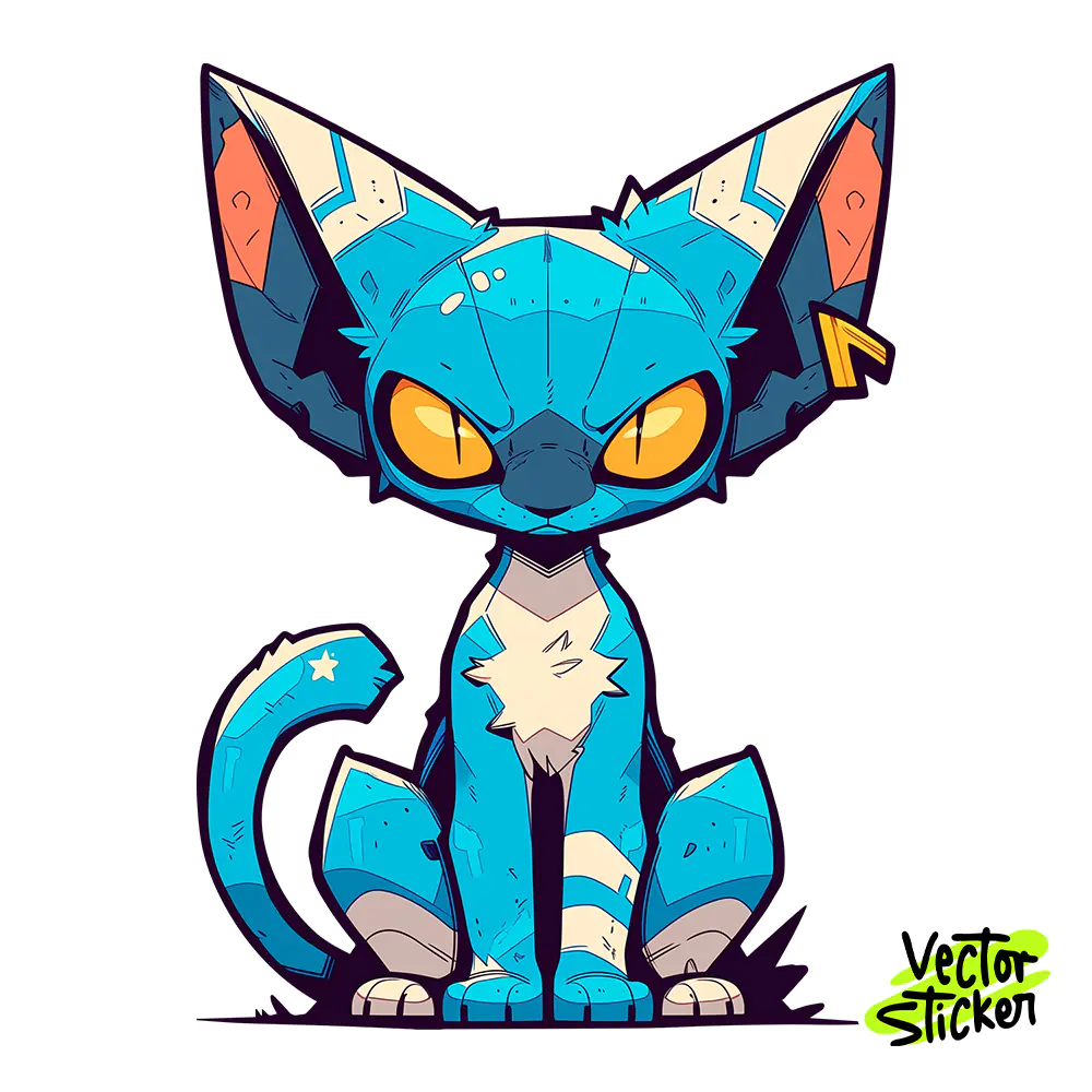 Chibi Blue Cyberpunk Cat Sticker Design – Cute RPG | VectorSticker Free PNG Download
