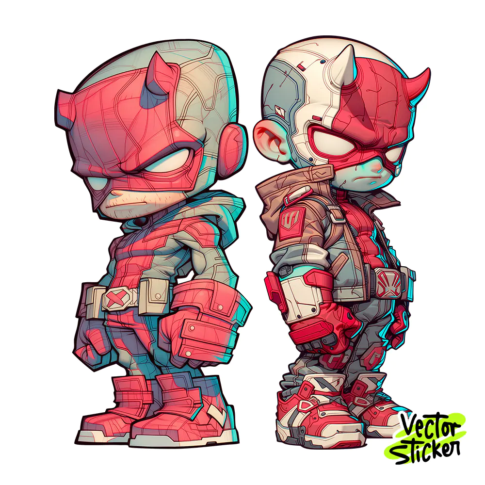 Chibi Horned Vigilantes Pair Sticker Design – Techwear Vibe | Free PNG Download