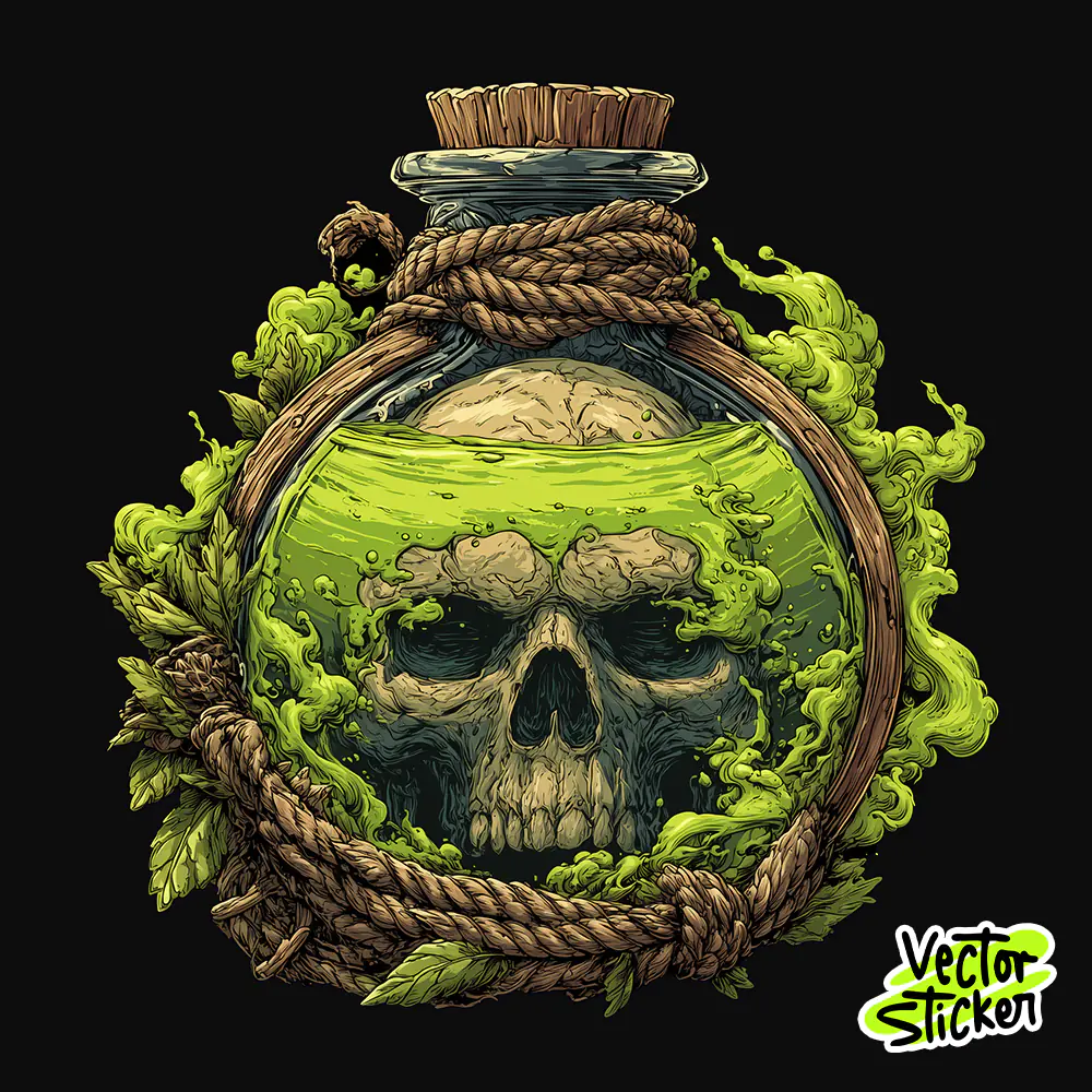 Poison Skull Bottle Tshirt Design – Dark Fantasy Vibe | VectorSticker Free PNG Download