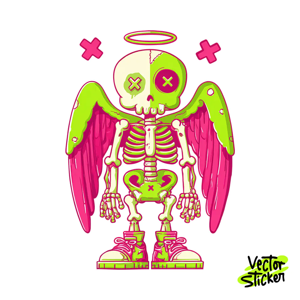 Angel Skeleton Skull Pink Wings Sticker Design | VectorSticker Free PNG Download
