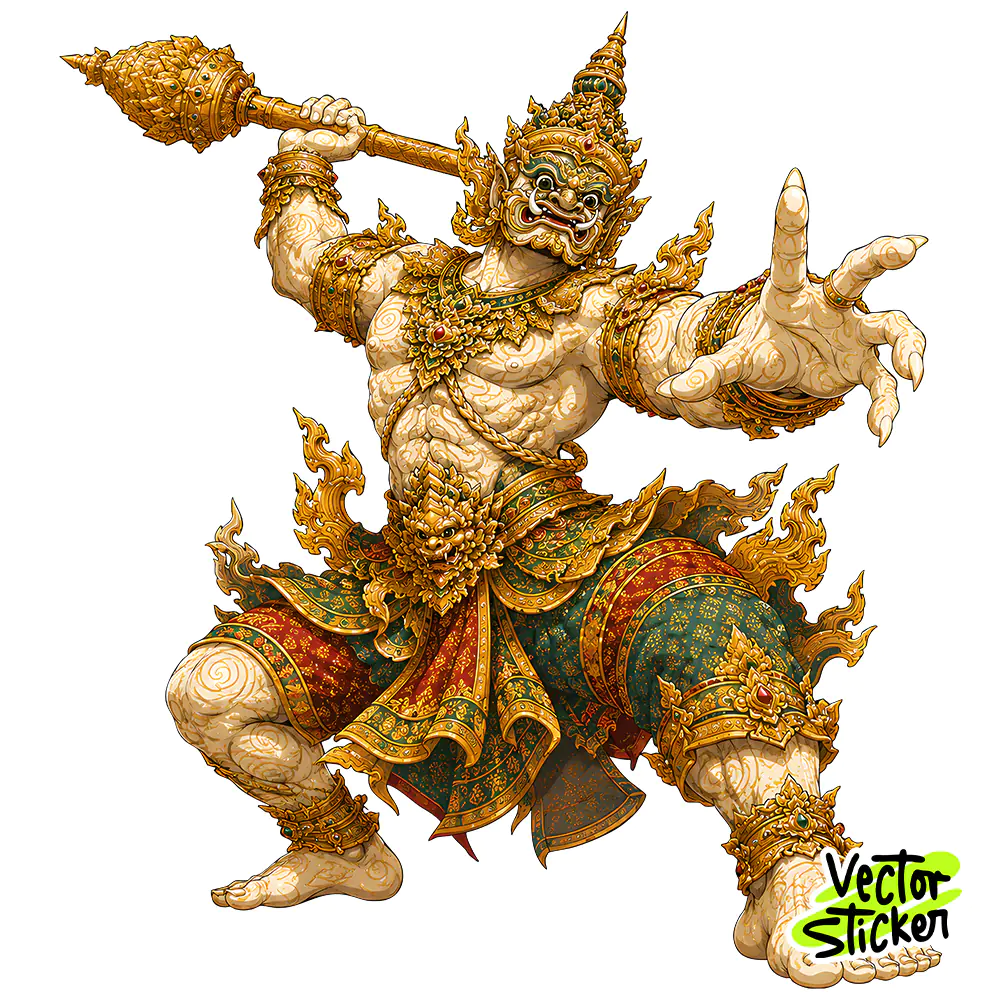 Burmese Traditional Demon Ogre Sticker Design – Ancient Vibe | VectorSticker Free PNG Download
