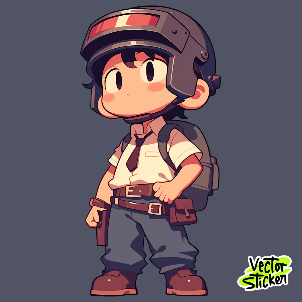 PUBG Game Character Sticker Design – Kawaii Tactical | VectorSticker Free PNG Download