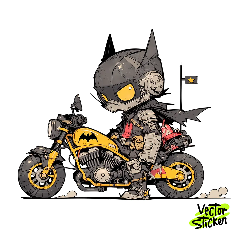 Chibi Bat Rider Sticker Design – Cyberpunk Vibe | VectorSticker Free PNG Download