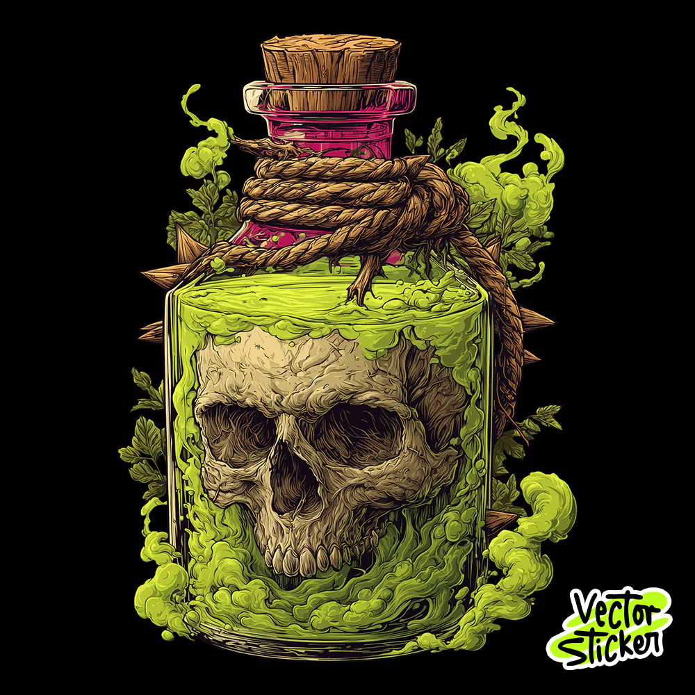 Poison Potion Skull Tshirt Design – Dark Fantasy Magic | VectorSticker Free PNG Download