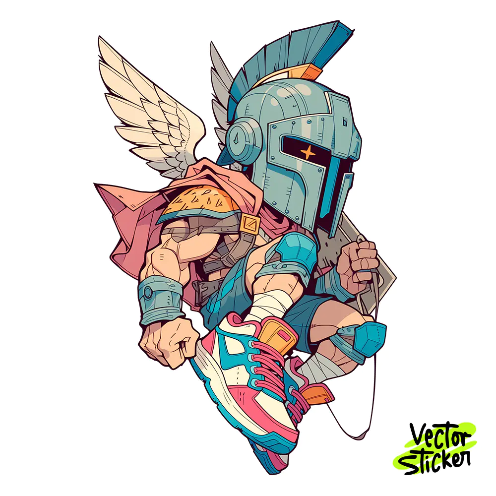 Spartan Warrior Sticker Design – Cyberpunk Anime Armor Character | VectorSticker Free PNG Download