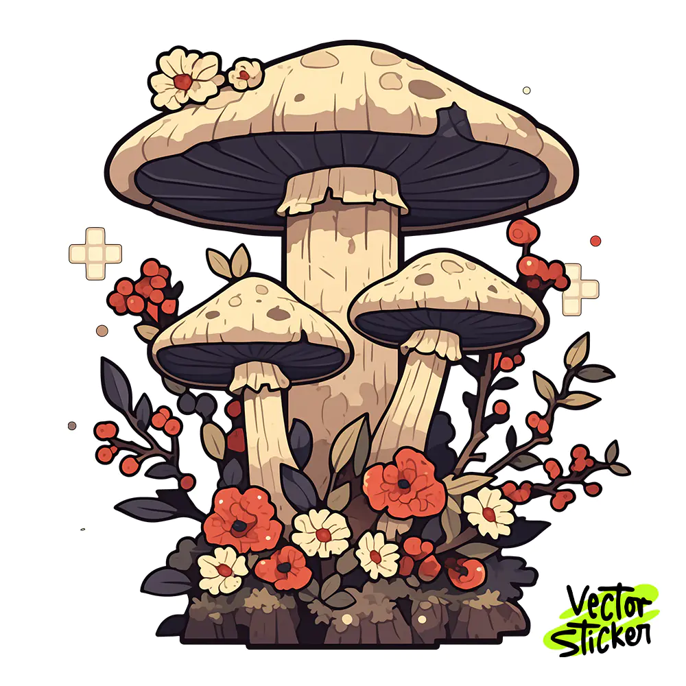 Forest Fungi Sticker Design – Retro Anime Style | VectorSticker Free PNG Download