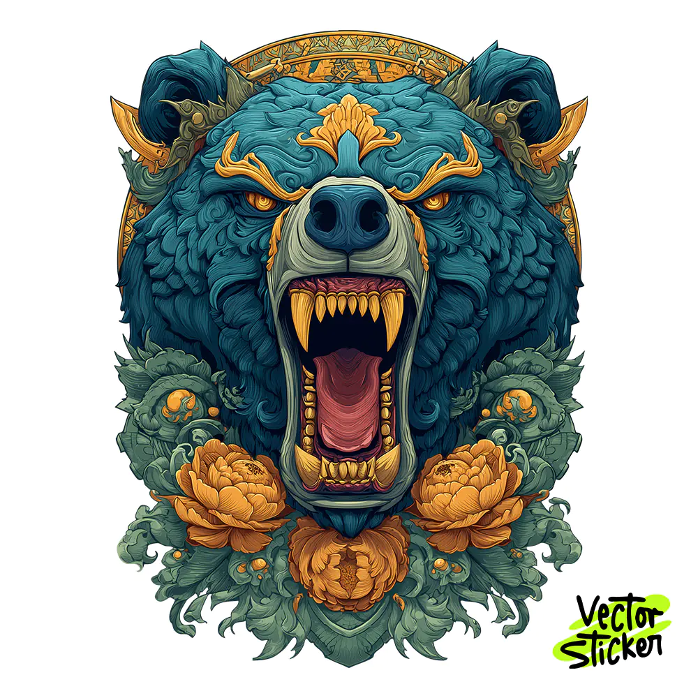 Baroque Bear Tshirt Design – Ornate Floral Vibe | VectorSticker Free PNG Download