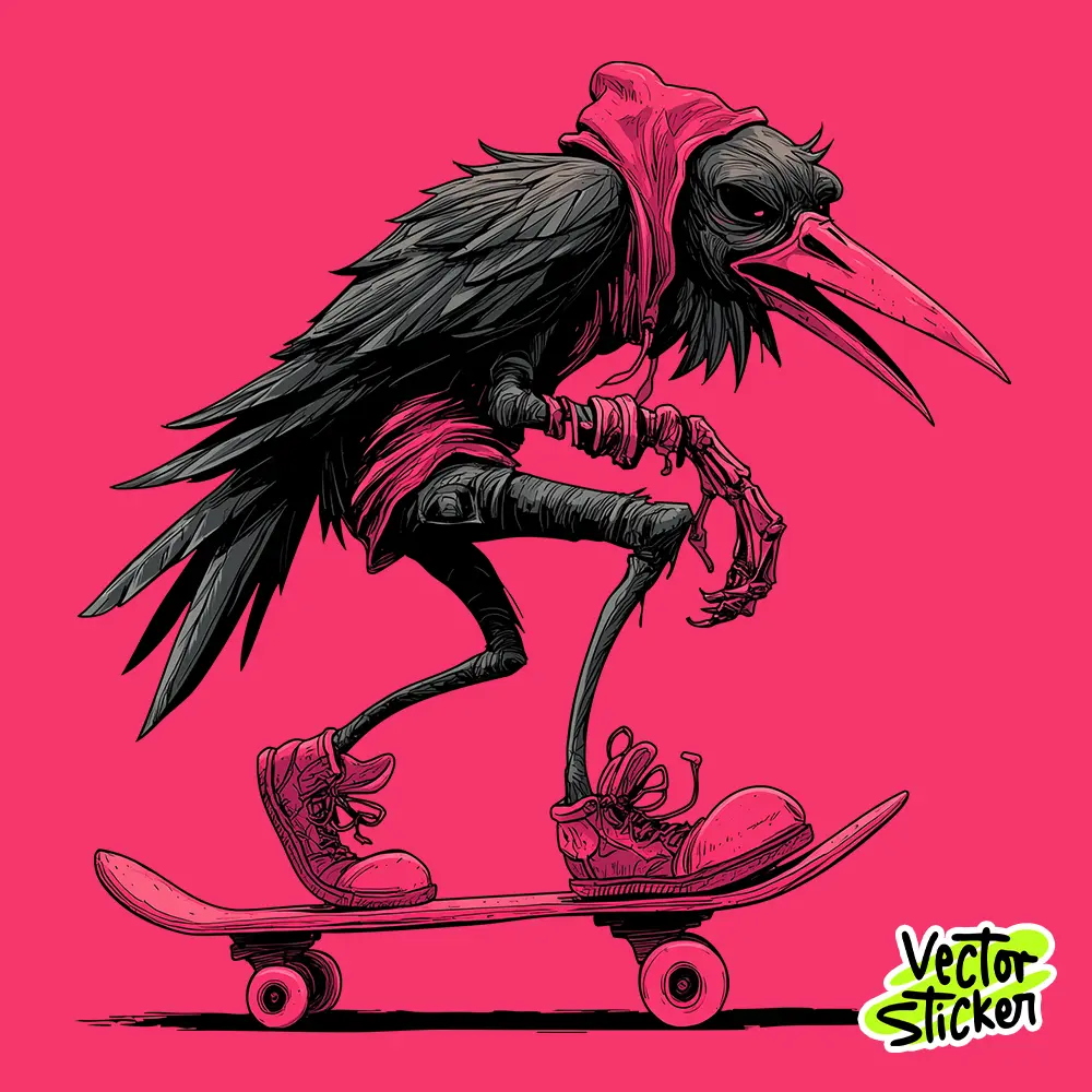 Skater Crow – Dark Urban Bird Character Vector Sticker