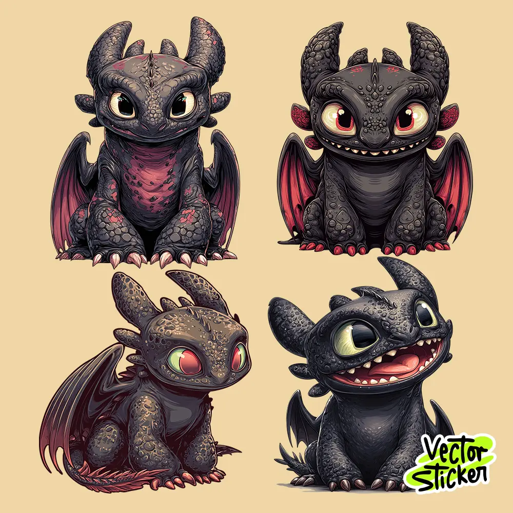 Cute Black Toothless Sticker Pack