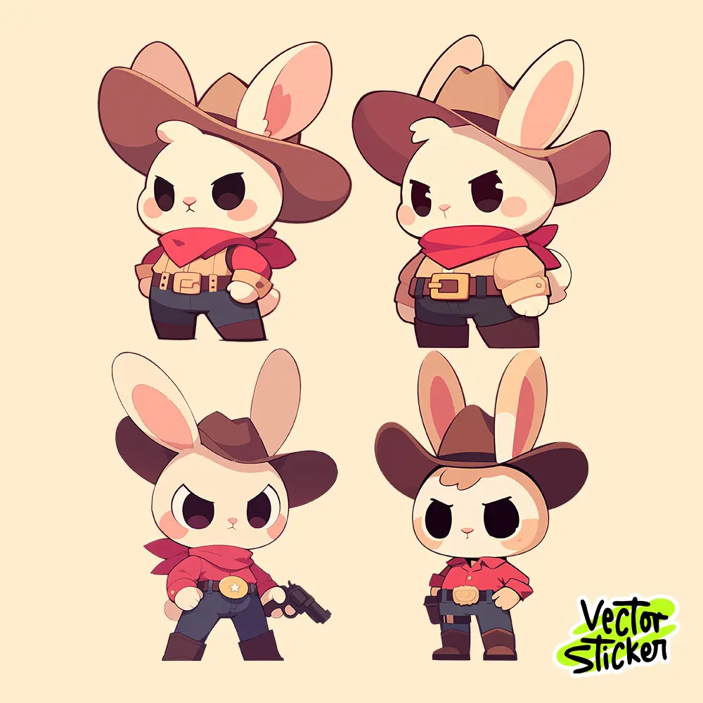 Cut Cowboy Rabbit Sticker Set