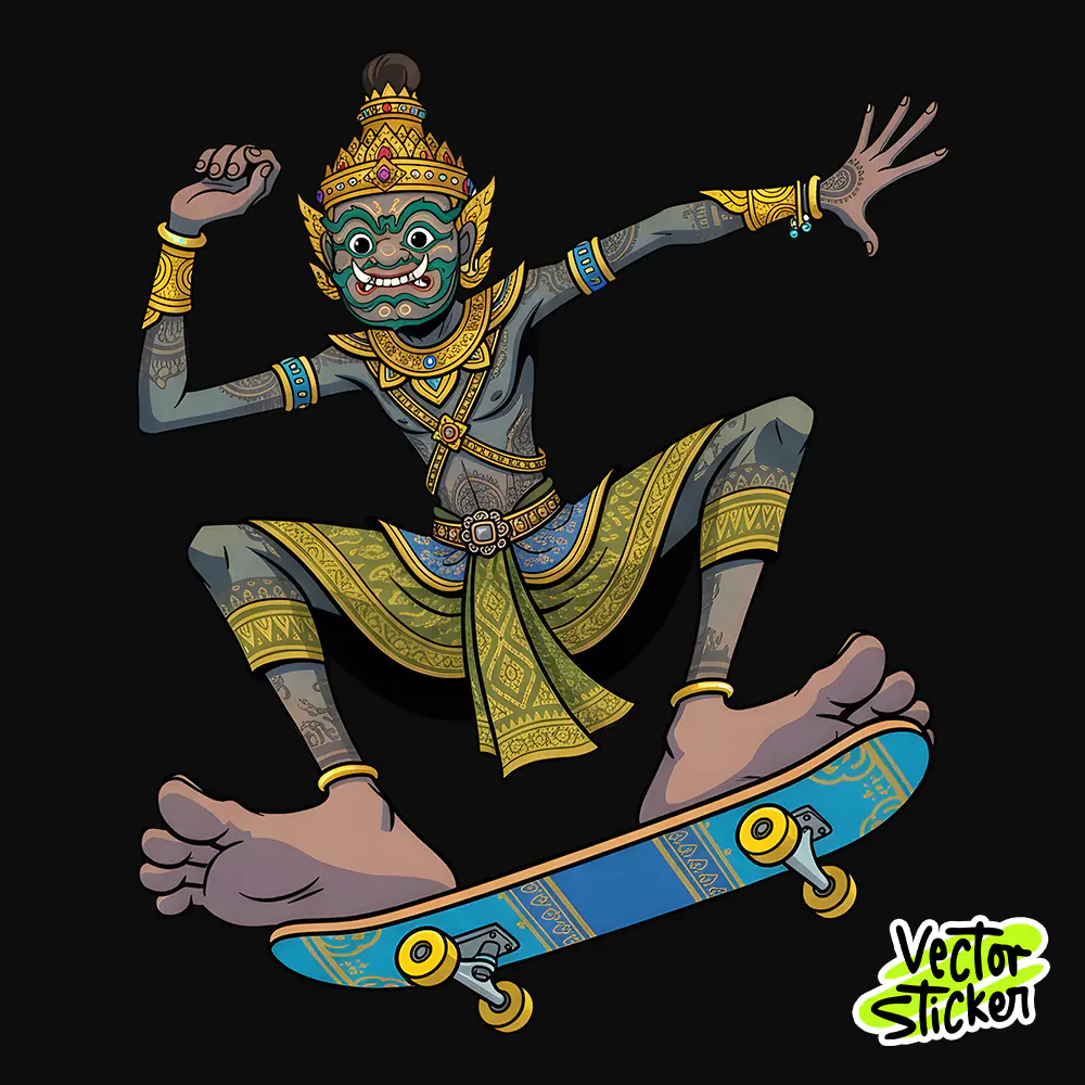 Burmese Giant Belu Sticker Design – Skateboarding Folklore Mashup | VectorSticker Free PNG
