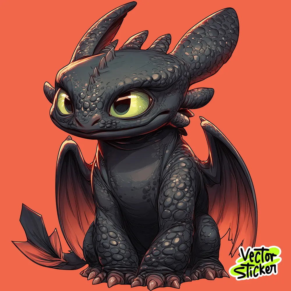 Curious Sitting Toothless Sticker – Cute Cartoon Dragon