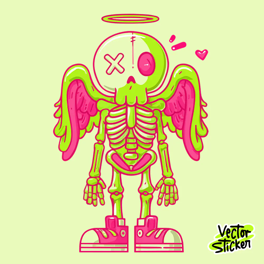 Kawaii Horror Angel Skeleton Sticker | VectorSticker Free PNG Download