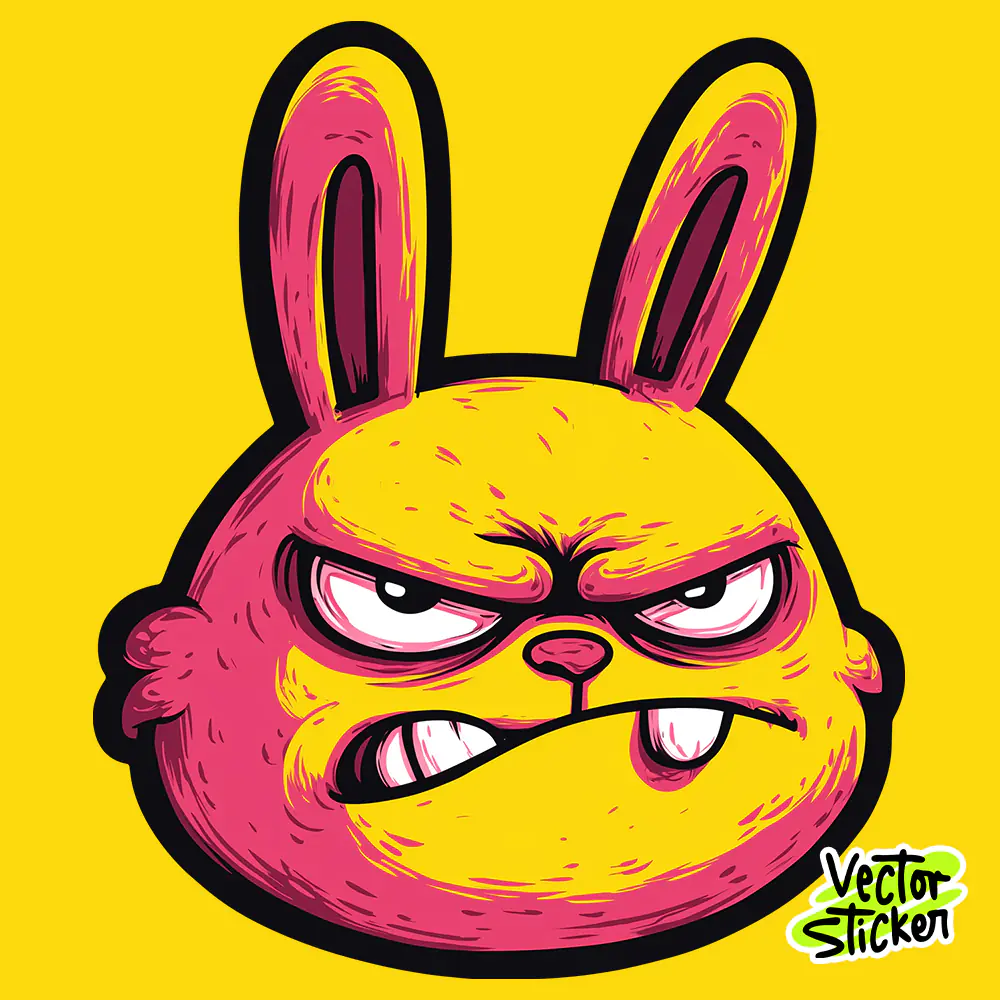 Angry Pink and Yellow Bad Rabbit Sticker | VectorSticker Free PNG Download