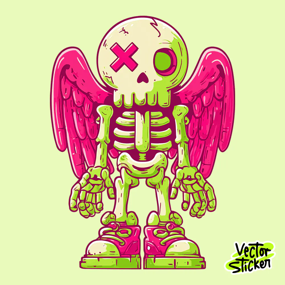 Angel Skull Skeleton Sticker Design – Edgy Character | VectorSticker Free PNG Download