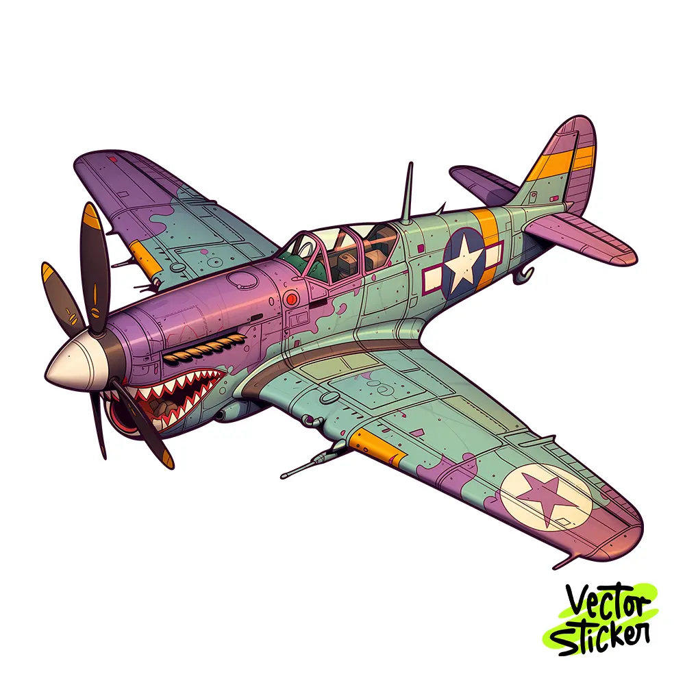 Purple WW2 Fighter Plane Sticker Design – Vintage Aviation | VectorSticker Free PNG Download