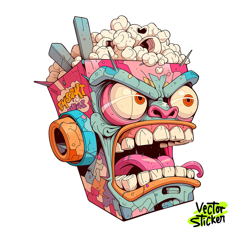 Popcorn Monster Sticker Design – Pop Art Vibe | VectorSticker Free PNG Download