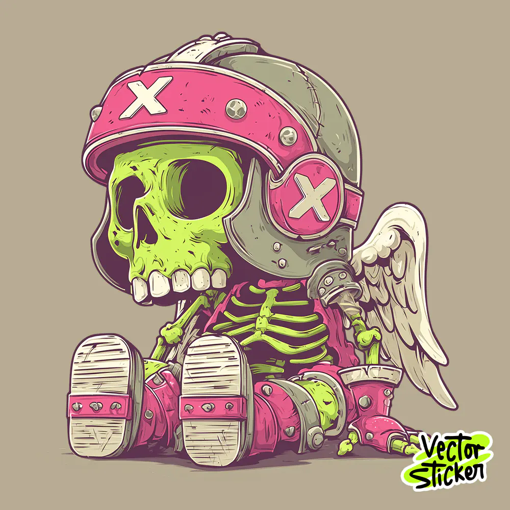 Edgy Kawaii Winged Skull Skeleton Sticker Design | VectorSticker