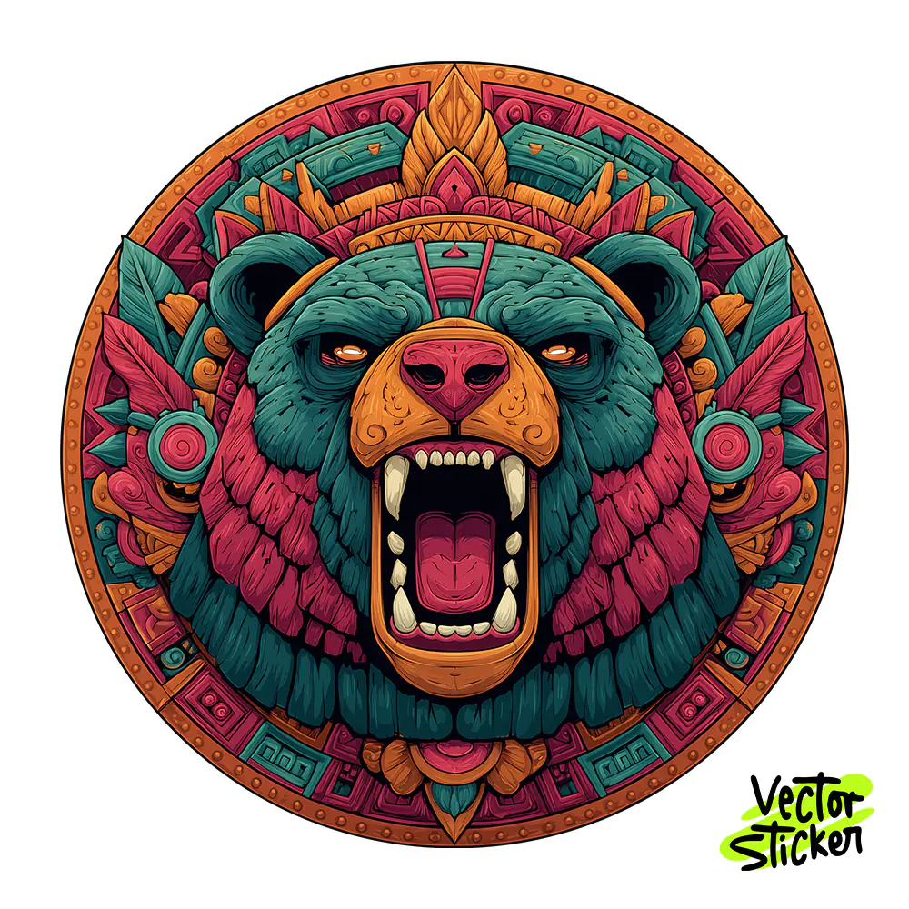 Aztec Roaring Bear Tshirt Design – Mayan Mascot | VectorSticker Free PNG Download