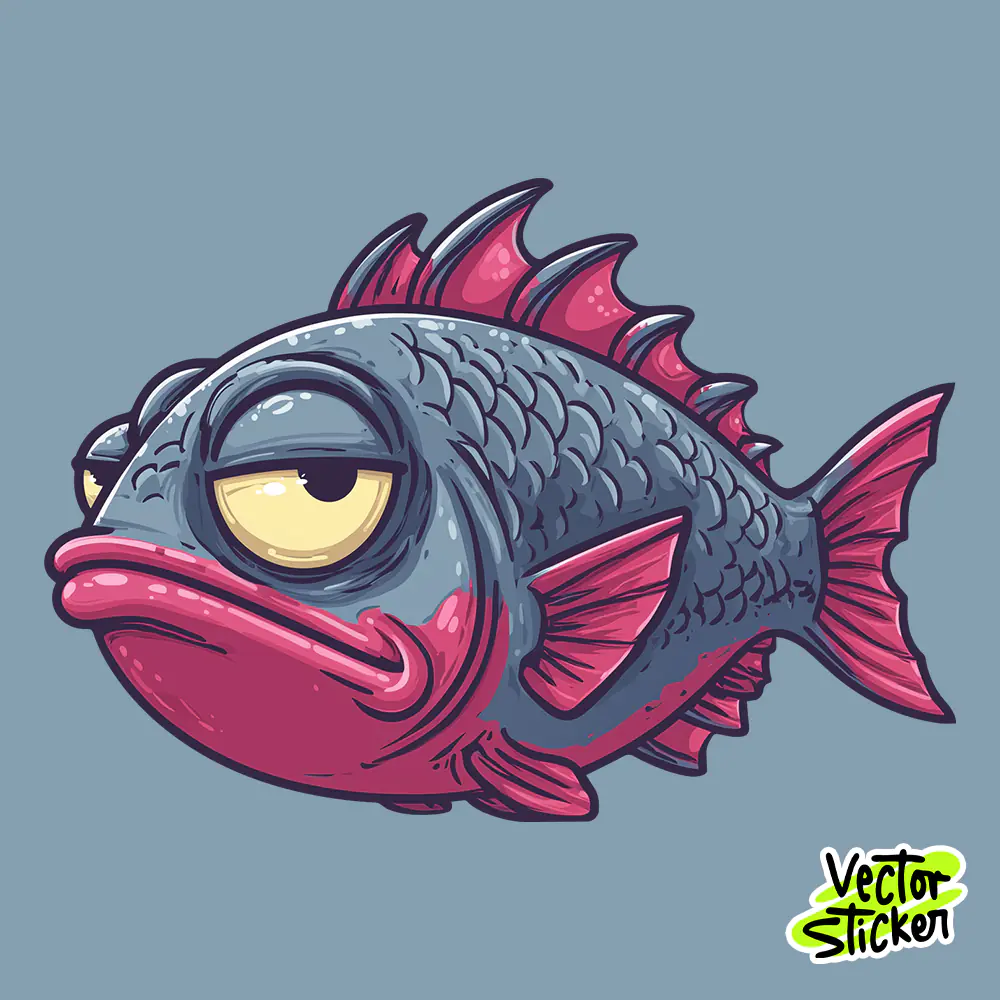 Bored Blue Pink Fish Sticker Design – Expressive Cartoon | VectorSticker Free PNG Download