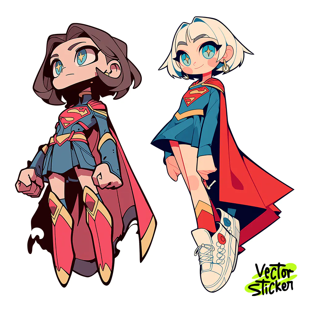 Chibi Girl Heroes Sticker Design – Animecore Pop Art Vibe | VectorSticker Free PNG Download