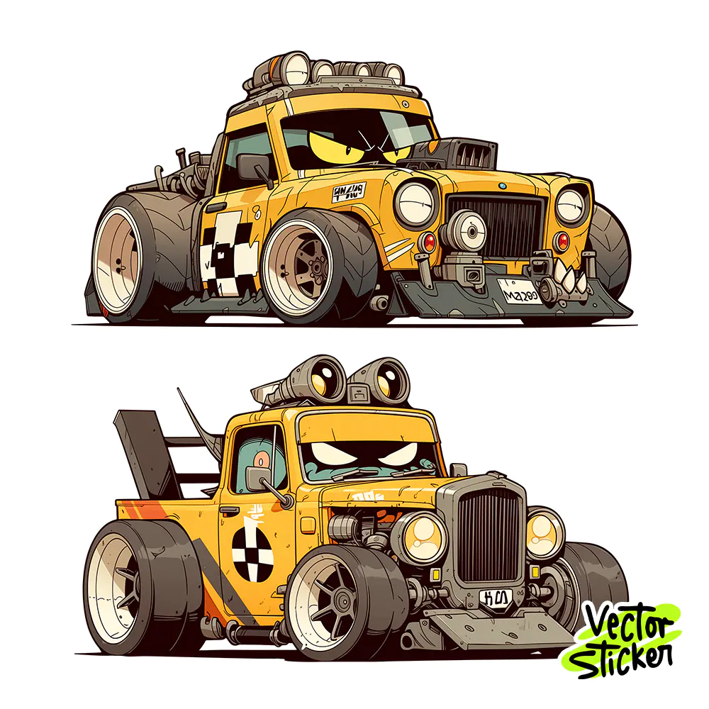 Yellow Taxi Truck Sticker Design – Grunge Style | VectorSticker Free PNG Download