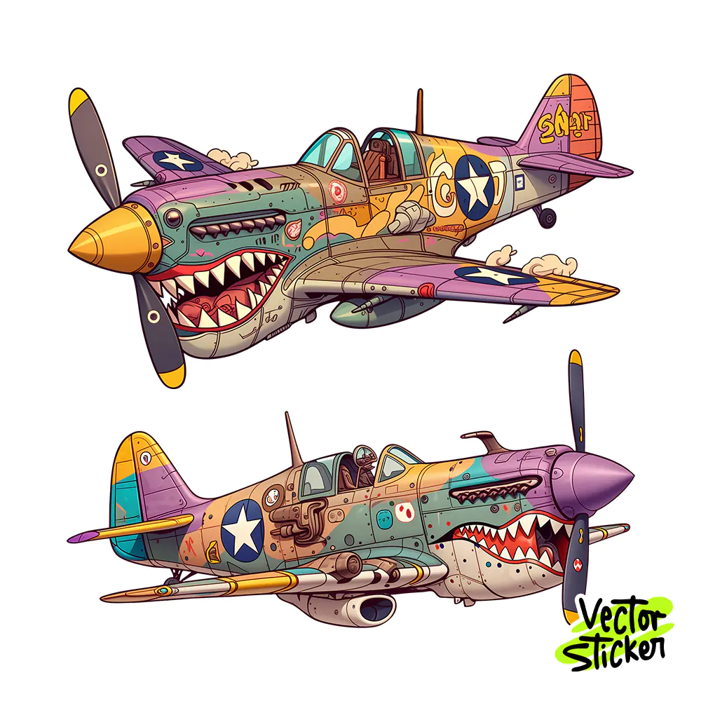 Purple WWII Fighter Plane Sticker Design – Streetwear Vibe | VectorSticker Free PNG Download