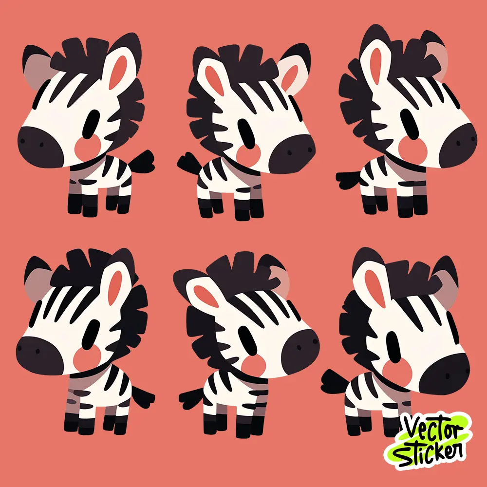 Flat Vector Zebra Sticker – Big Head Cartoon Style