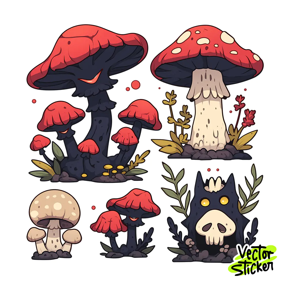 Gothic Mushroom Sticker Design – Dark Fantasy Style | VectorSticker Free PNG Download