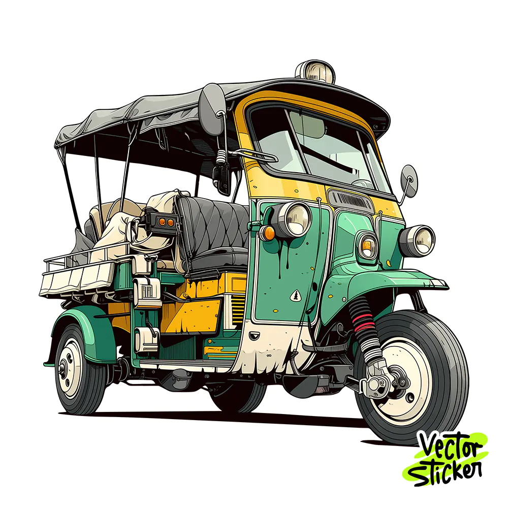 Vintage Thai Rickshaw Sticker Design – Retro Cartoon Vibe | VectorSticker Free PNG Download