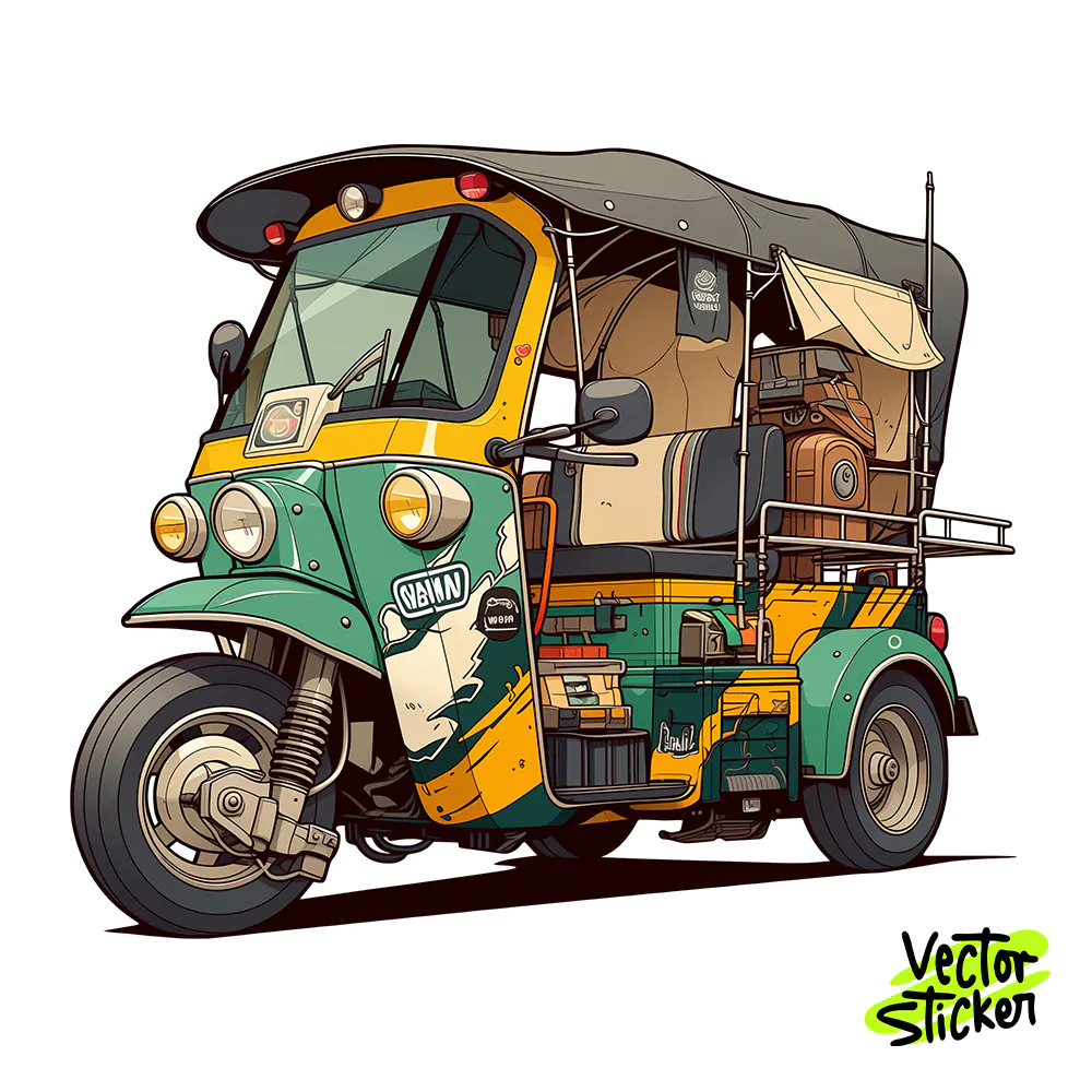 Thai Tuk Tuk Sticker Design – urban Cartoon Vibe | VectorSticker Free PNG Download