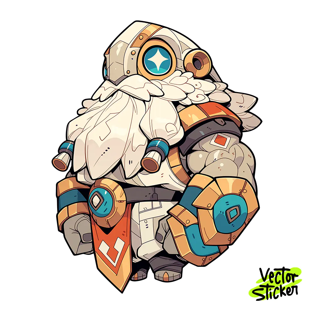 Chibi Dwarf Mecha Warrior Sticker Design – RPG Style | VectorSticker Free PNG Download