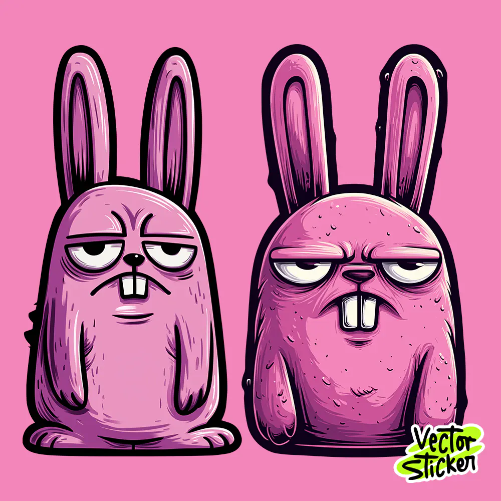 Purple Grumpy Bad Rabbit Streetwear Sticker | VectorSticker Free PNG Download