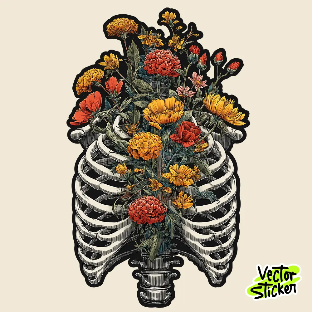 Floral Ribcage Skeleton – Free Aesthetic Sticker Download