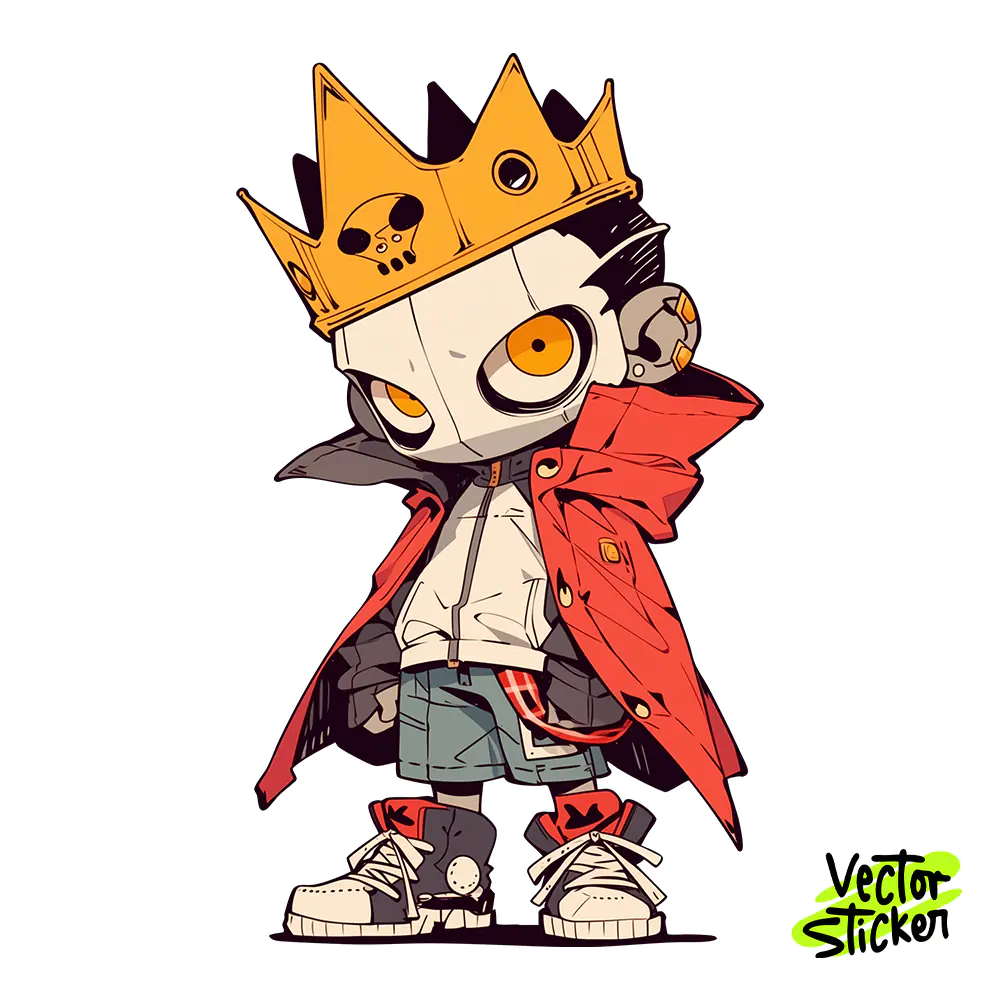 Chibi Crowned Masked Youth Sticker Design – Streetwear Vibe | Free PNG Download