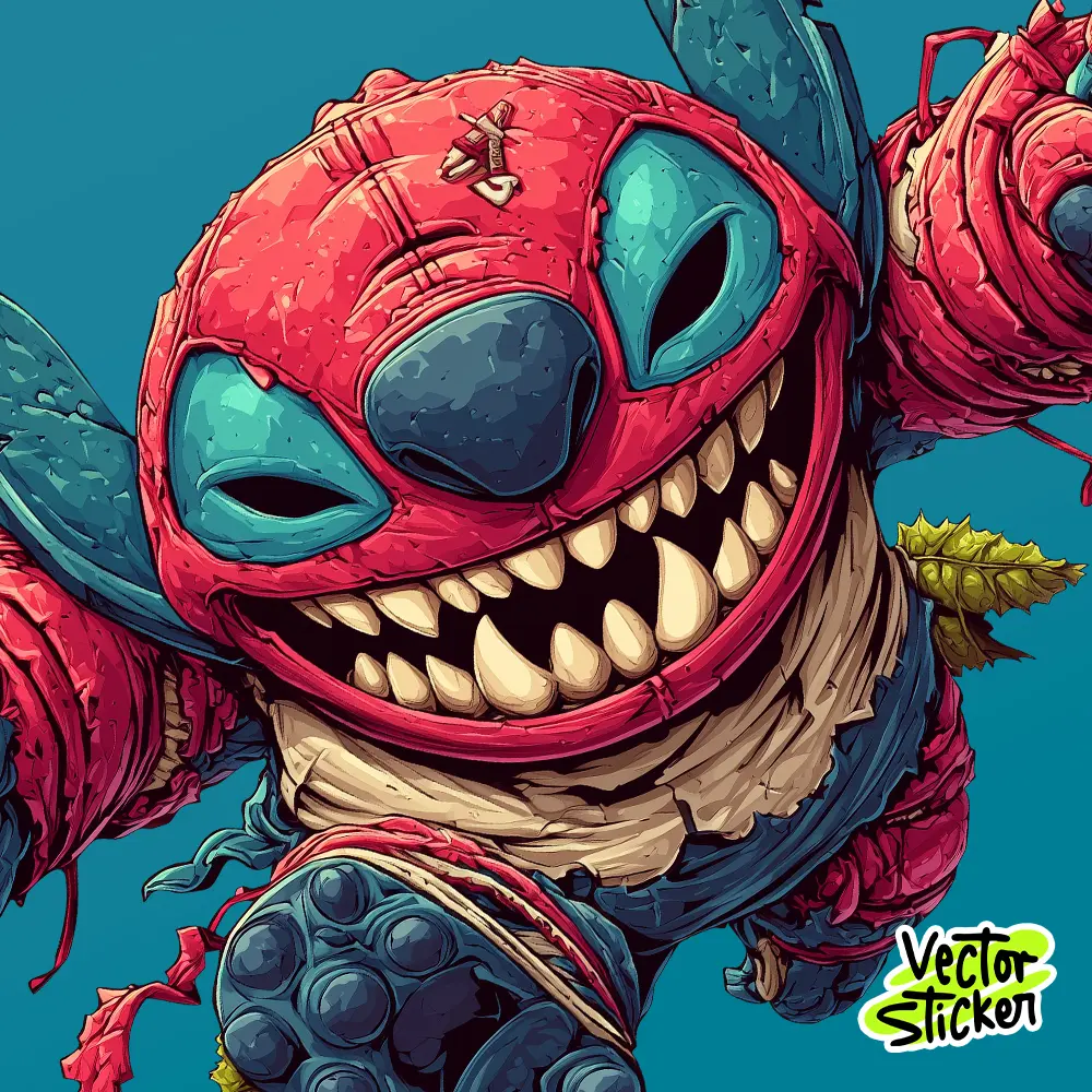Wild Cartoon Stitch in Blue & Red