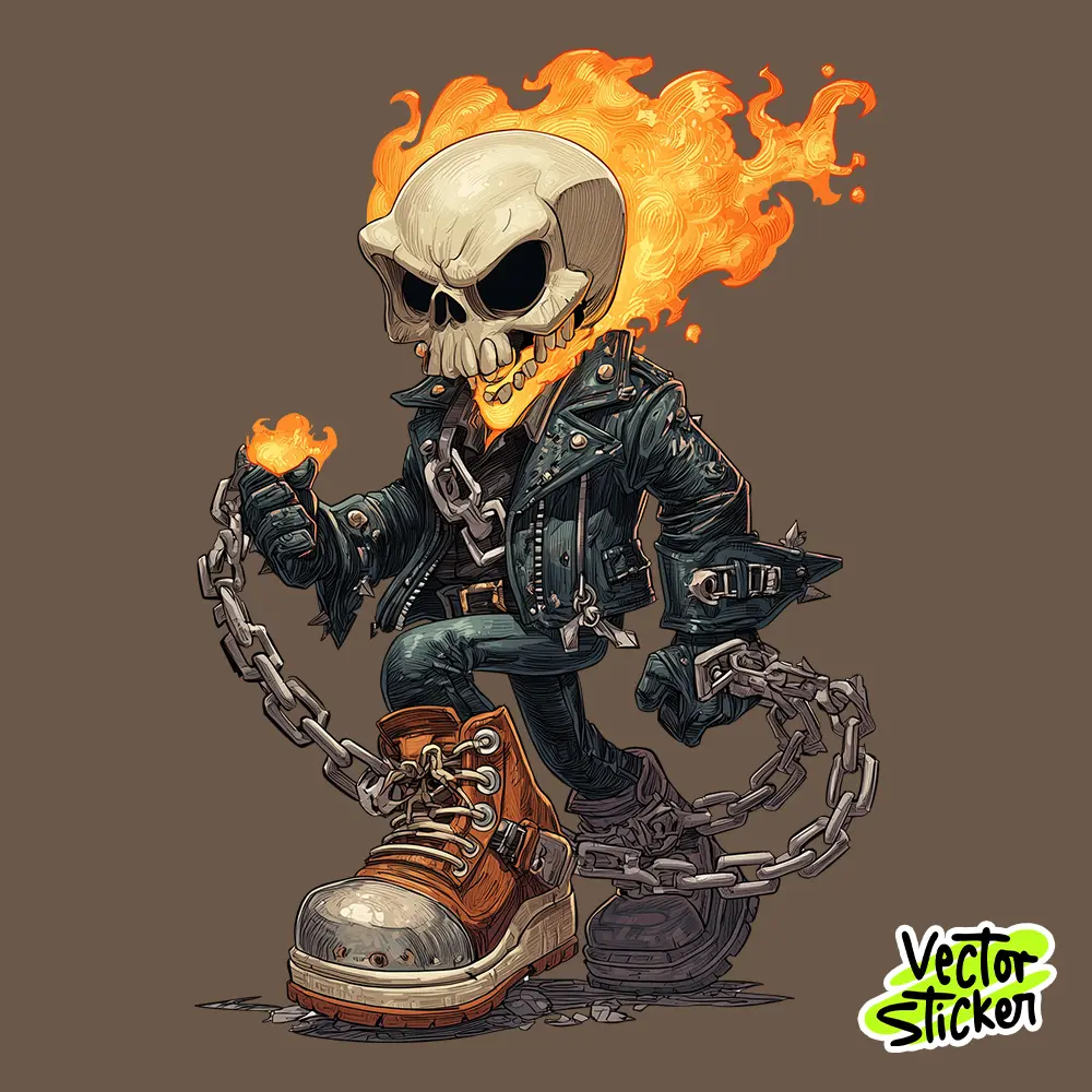 Ghost Rider Sticker in Cartoon Illustration Style