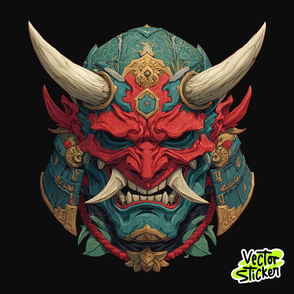 Japanese Oni Samurai Helmet Tshirt Design – Tattoo Vibe | VectorSticker Free PNG Download