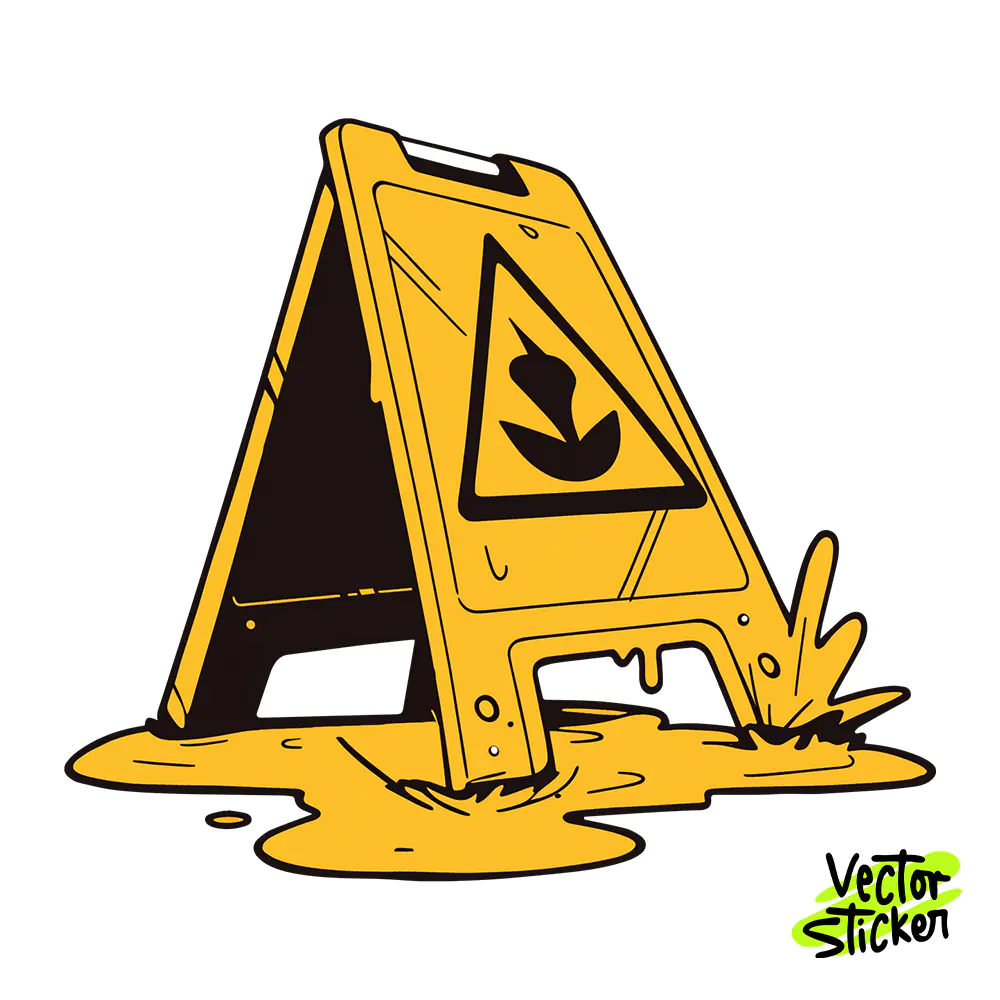 Yellow Wet Floor Sign Sticker – Minimal Cartoon | VectorSticker Free PNG Download