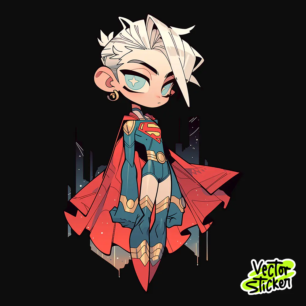 White Haired Superheroine Sticker Design – Cyberpunk Anime Vibe | VectorSticker Free PNG Download