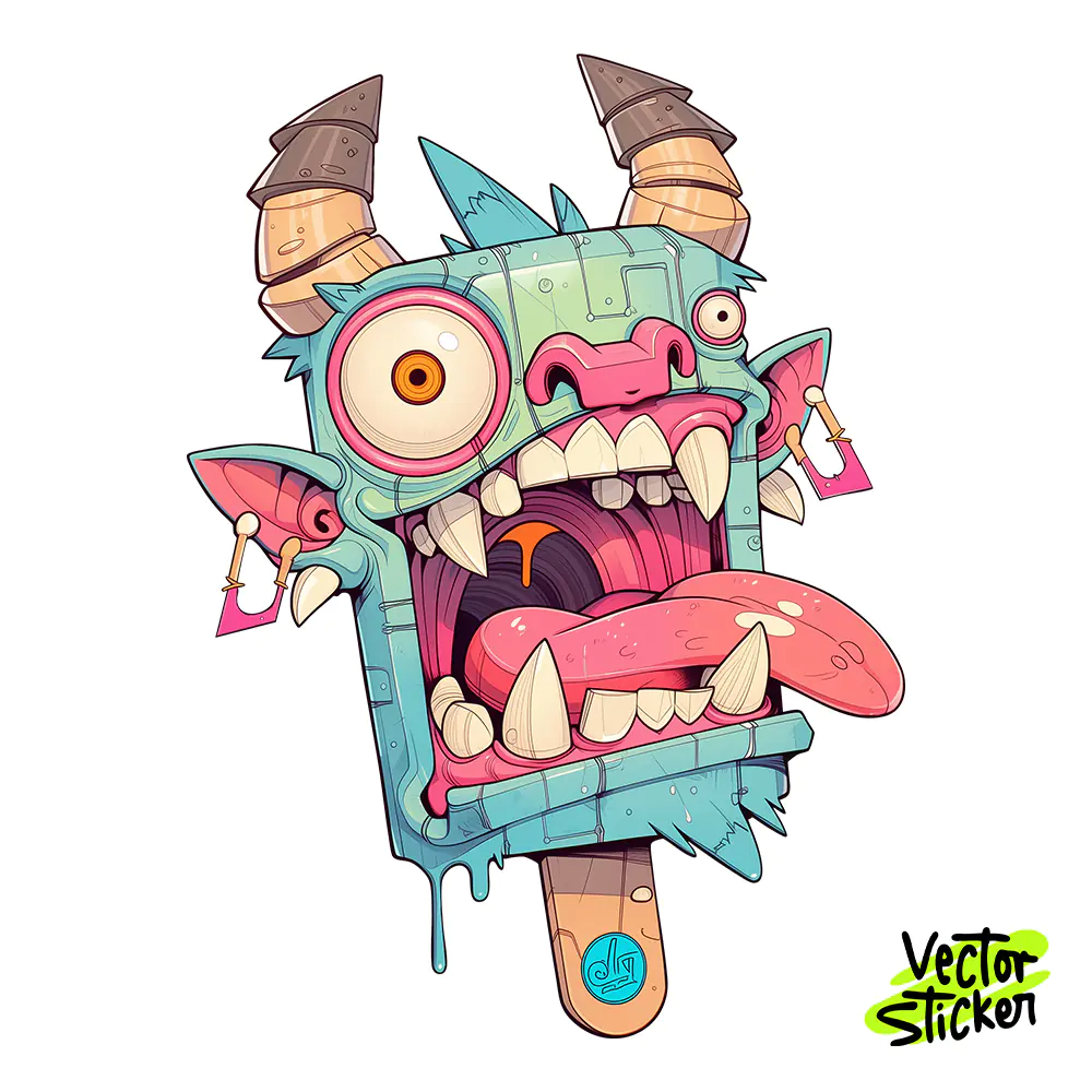Pink Tongue Popsicle Monster Sticker Design – Kawaii Vibe | VectorSticker Free PNG Download
