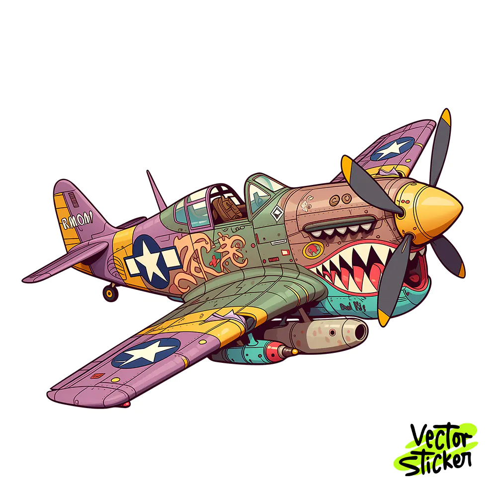 Curtiss P-40 Warhawk Fighter Plane Sticker Design – Streetwear Vibe | VectorSticker Free PNG Downloa