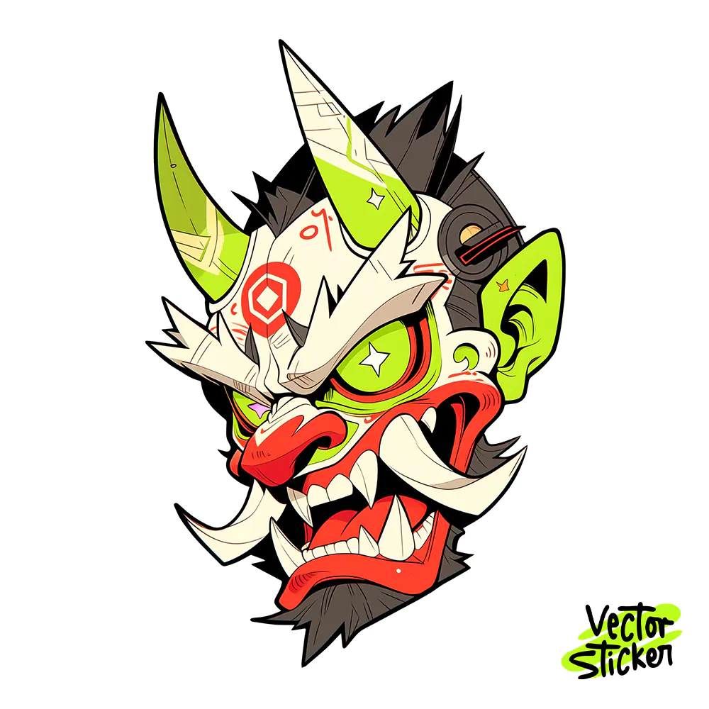Futuristic Oni Warrior Sticker Design – Animecore Vibe | VectorSticker Free PNG Download