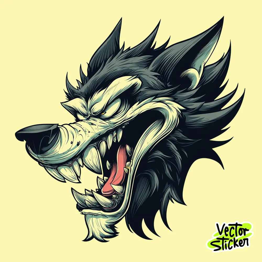 Cartoon Sinner Wolf Head Sticker– Free Vector Sticker Download