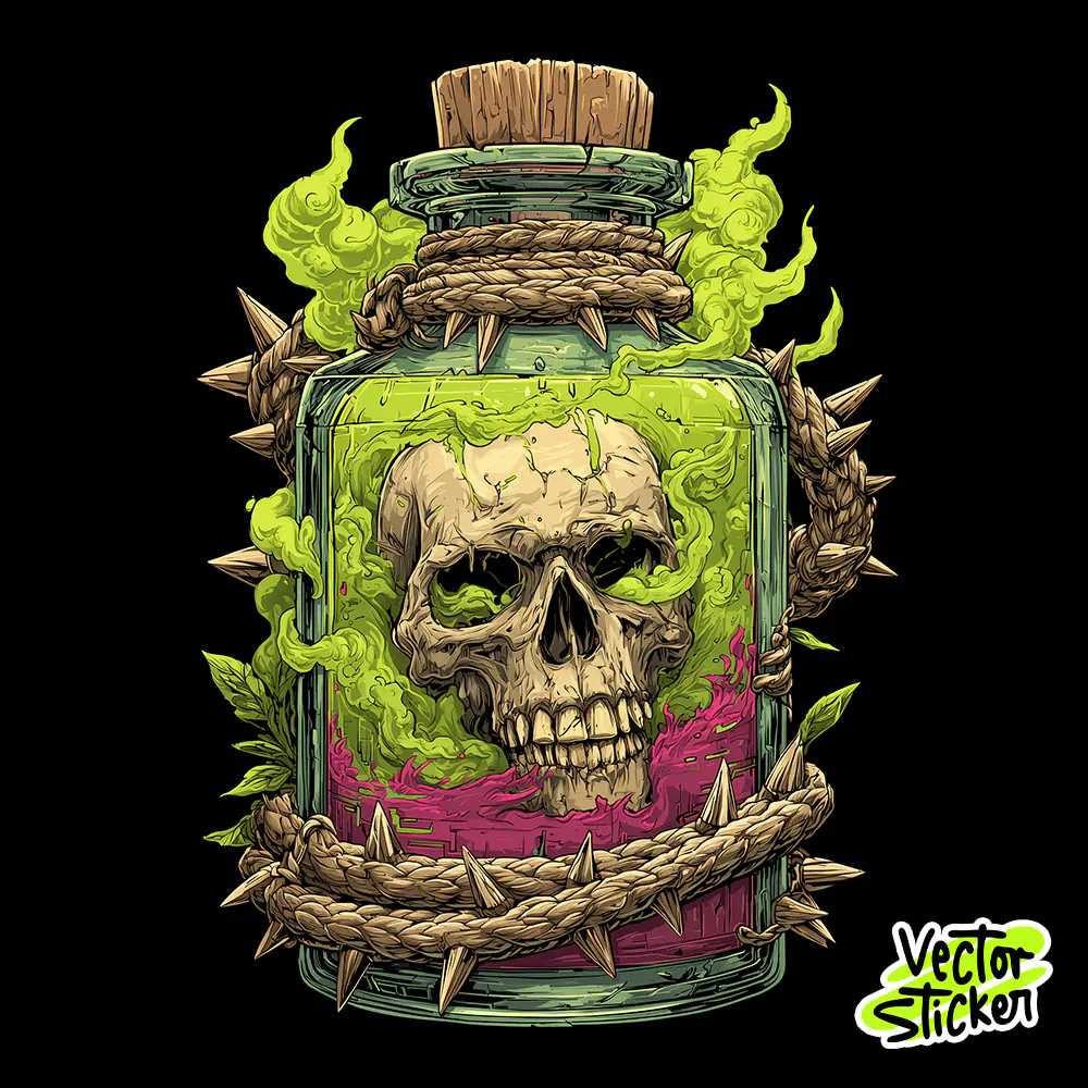 Dark Fantasy Skull Potion Bottle Tshirt Design | VectorSticker Free PNG Download