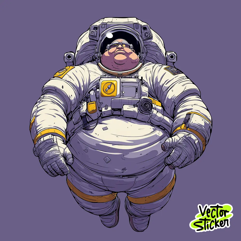 Funny Fat Astronaut Illustration Sticker Design